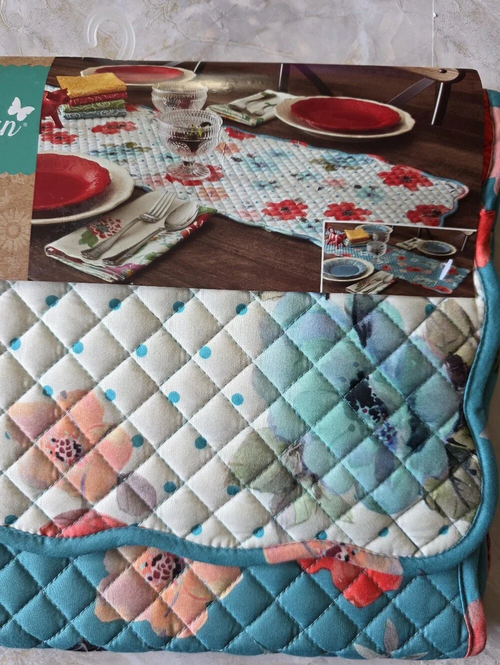 Pioneer Woman Vintage Bloom Reversible Quilted Table Runner 14x72 Cottagecore